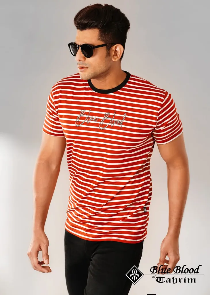 Mens Premium Stripted T-Shirt (medium, white)
